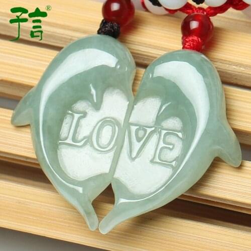 Genuine Myanmar green jade pendant handcarved jadeite love jade penants necklaces 1 pair lovers jade jewelry jade necklace