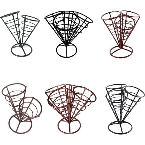 French Fries Stand Cone Basket French Fries Chips Cone Metal Wire Basket Snack Holder 2-Cone, 3-Cone Or 4-Cone