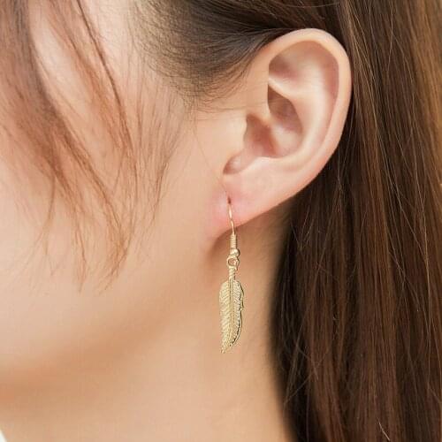 Simple Feather Tassel Chain Golden Black White Beads Rhinestone Alloy Metal Women Dangle Earrings & Drop Earrings 6pairs/set