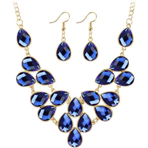 Luxurious Jewelry Sets Multi Layered Drop Crystal Necklace Earrings Wedding Gold Color Chain Brides Most Beautiful Accessories