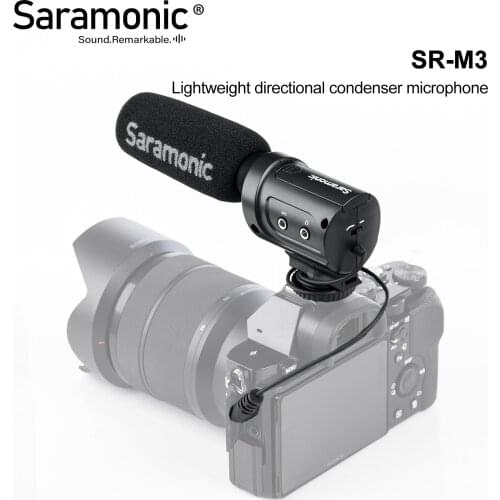Saramonic SR-M3 Mini Directional Condenser Microphone with Integrated Shockmount, Switches for DSLR Cameras & Camcorders