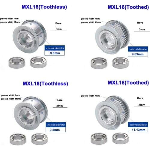 1Pcs MXL 16 Tooth To 20 Tooth Idler Timing Pulley Double Side Bearing Synchronous Wheel Width 7mm 11mm Bore 3/4/5mm