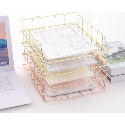 2pcs Stackable Magazine Rack Desktop Iron Wire Book Record File Holder Storage Basket Organizer for Home School Office Decor