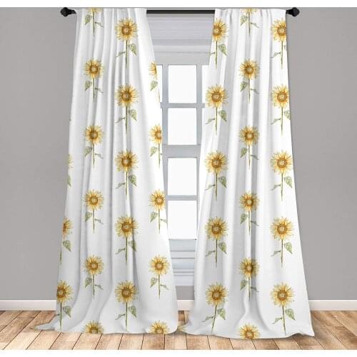 Sunflower Curtains Hand Drawn Floral Watercolor Effect Nature Illustration Window Treatments for Living Room Bedroom