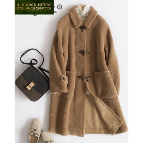 Natural Fur Coat Winter Women long Sheep Shearing Jacket Female Korean Warm Clothes 2021 Real Wool Fur Coats Hiver 831LW