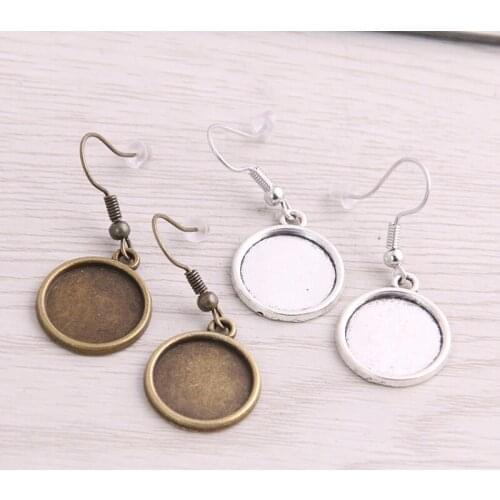 SWEET BELL 30pcs 10mm Two Color Cabochon Earring Base Setting Blank Stainless Steel HooksDiy Accessories For Making Earrings
