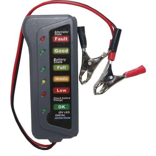 1 Pcs Mini 12V car battery tester LCD digital alternator 6 LED lights display system analyzer Motorcycle inspection tool