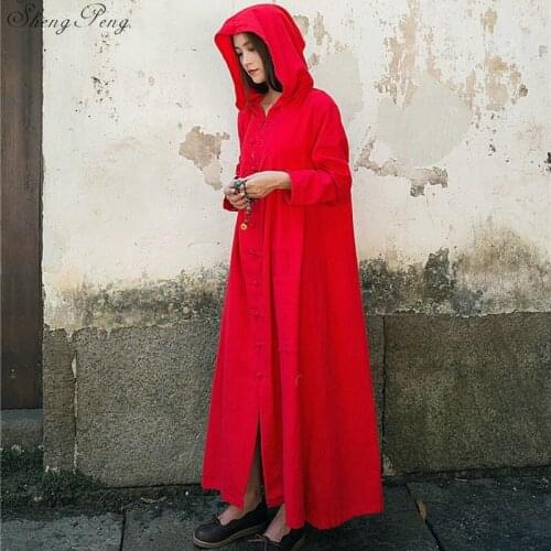 Traditional chinese clothing Meditation clothing ancient chinese costume cotton and linen robe with hood V941