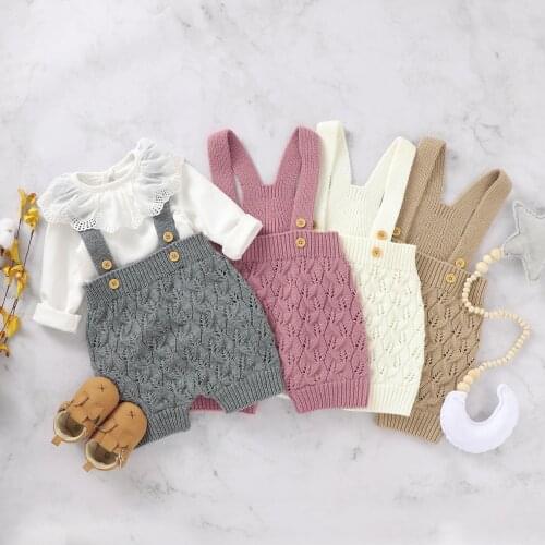 FOCUSNORM Autumn Winter Baby Girls Boys Knit Overalls Rompers Solid Button Warm Jumpsuits 0-24M 4 Colors