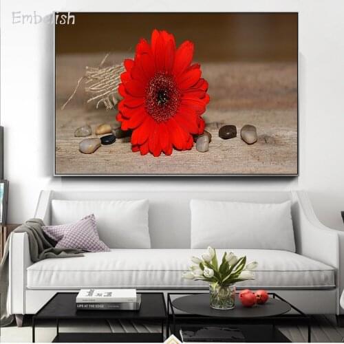 Embelish 1 Pieces Red Flower And Stones Modern Home Decor Wall Art Pictures For Living Room HD Canvas Painting Bedroom Posters
