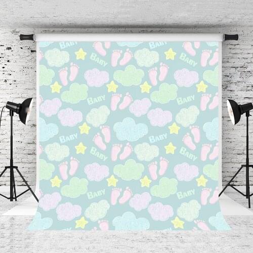 VinylBDS 5X7FT Digital Printing fond Cartoon Jigsaw Clouds Five-pointed Star For New Baby Scenic Photography Backdrops