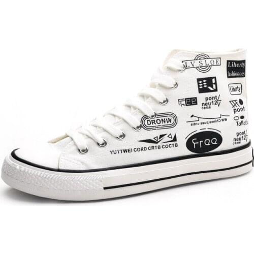 High-top Canvas Shoes Mens Shoes Graffiti Board Shoes Mens Casual All-match Cloth Shoes