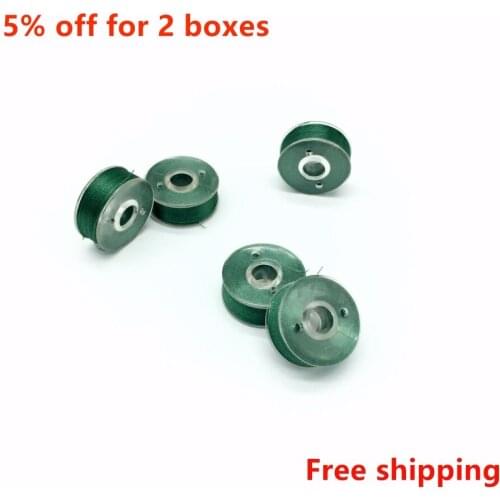 High Quality Pre-wound Bobbin Thread Polyester Green Color Plastic Side Type L 75D/2 144PCS/BOX For Embroidery Machine