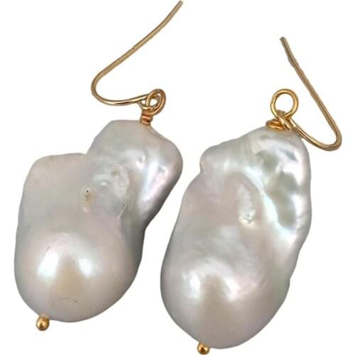Y·YING Cultured Freshwater White Baroque Keshi Pearl Dangle Hook Earrings