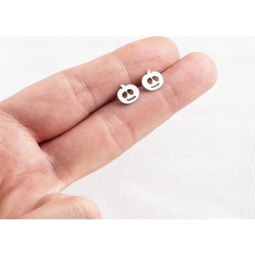 Yungqi Stainless Steel Pumpkin Ghost Stud Earrings for Women Girls Minimalist Skull Earring Jewelry Punk Halloween Gifts Brincos