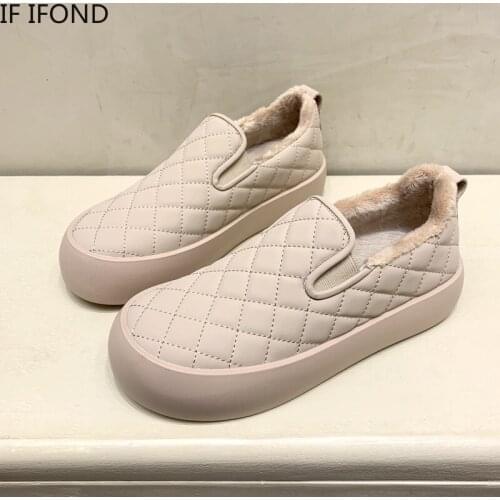 IF IFOND Solid Round Toe Leather Flat Loafer Shoes Female 2020 Faux Fur Warm Woman Snow Boots Women Casual Winter Shoes Women