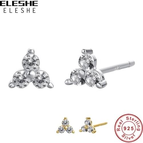 ELESHE Trendy Female Crystal Zircon Stud Earrings Simple 925 Sterling Silver Mini Lotus Flower Earrings for Women Fine Jewelry