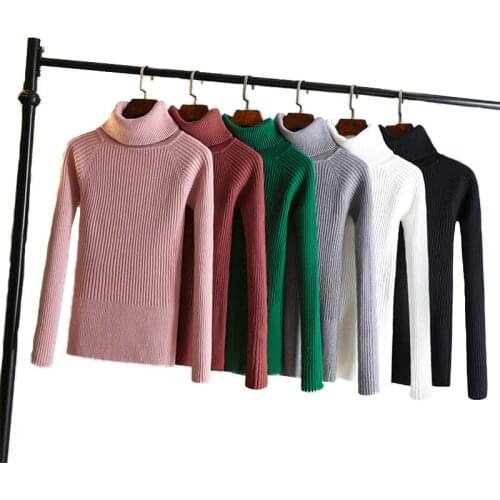 2019 Knitted Women Sweater Pullovers Turtleneck Autumn Winter Basic Women Sweaters Korean Style Elasticity Slim Female 8 colour