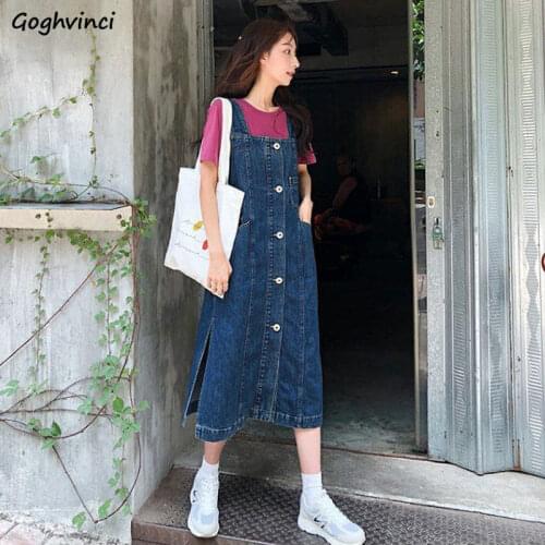 Sleeveless Dress Women Denim Single Brested Chic Leisure Fashion Korean Style Mid-calf High Quality Streetwear Simple All-match