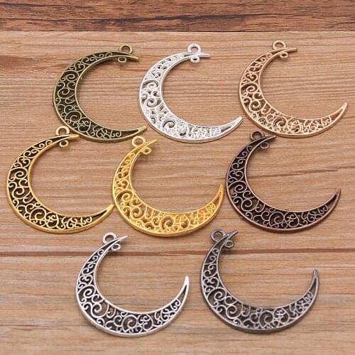 10Pcs 33*40mm 8 Color Hollow Moon Charm Metal Christmas Wedding Pendant For DIY Necklace Bracelet Earrings Bag Jewelry Making