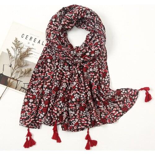 2021 Fashion Floral Printed Cotton Viscose Printed Tassel Scarf Shawls Wraps Hijabs 10pcs/lot