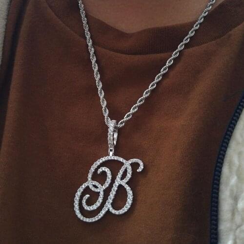 2021 Iced Out Clear Bling 5A Cubic Zircon A-Z Cursive Letters Charm Name Pendant Necklace Women Men Tennis Chain Hip Hop Jewelry