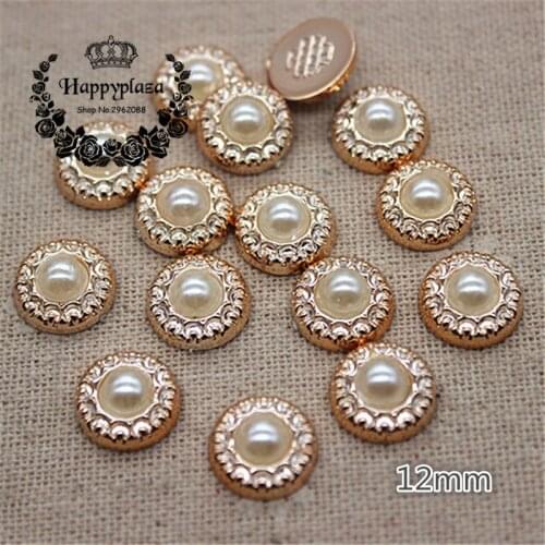 50PCS 12mm Golden Pearl Plastic Flatback Button Decoration Sewing Craft Scrapbook Accessories