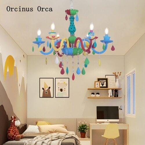 American Creative candy crystal chandelier Girl Bedroom childrens room light cartoon color LED decorative Chandelier