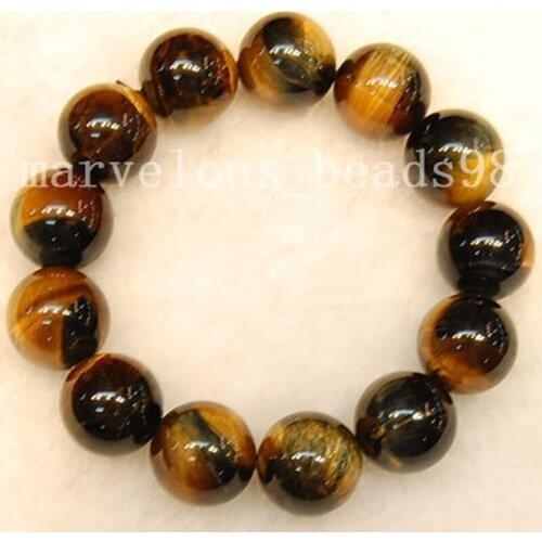 Free Shipping Fashion Jewelry 16mm Tiger Eye Ball Beads Stretch Bracelet 7" E1172