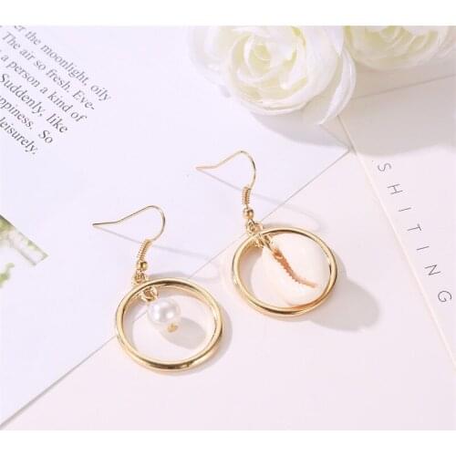 Bohemian Shell Earrings For Women Fashion Imitation Pearl Gold Metal Pendant Drop Dangle Earrings Beach Jewelry Brincos 2019 New