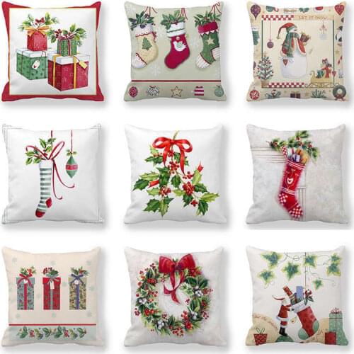 Happy New Year 2021 Merry Christmas Decorations for Home Navidad Natal Snowman Elk Style Cushion Cover for Sofa Car 45x45cm