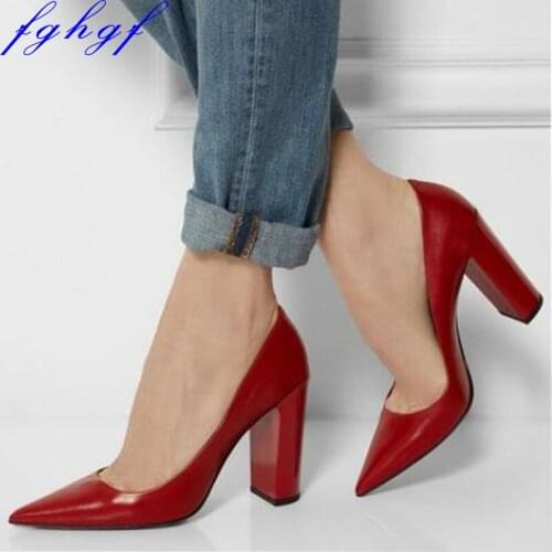 Fghgf 2018 Red 11Cm HeelPointed Toe Elegant Chunky Heels shoes