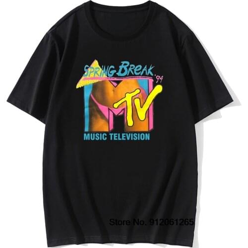MTV Music Logo Retro T Shirt Spring Break 94 Mens Throwback Rock Hip Hop TV Show T-Shirts Cotton Funny O Neck Summer Tops Tees