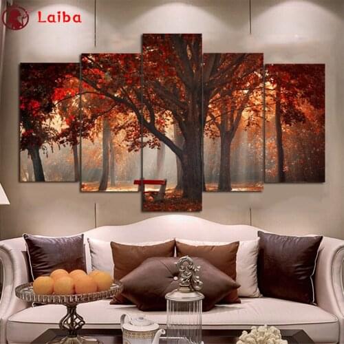 DIY diamond painting Natural scenery, red trees, fallen leaves cross stitch diamond full mosaic diamond embroidery full drill
