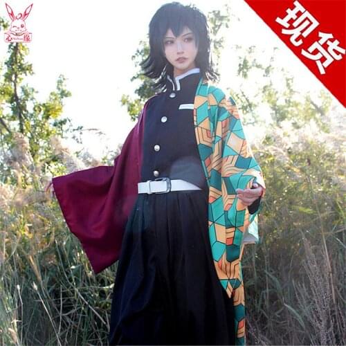 Anime Demon Slayer Kimetsu no Yaiba Tomioka Giyuu Kimono Cosplay Costume Kimono+shoes+wig H
