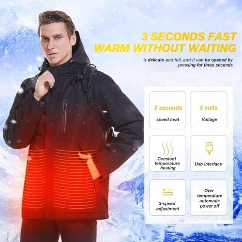 2021 Winter Men Thermal Heating Jacket USB Battery Heated Jackets Outdoor Hiking Windproof Waterproof Heated Clothing