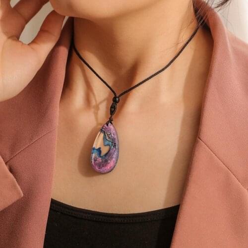 Fashion undersea landscape pendant colorful coral jellyfish spray resin water drop pendant necklace gift sweater chain