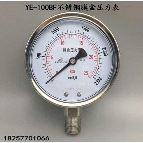 Stainless Steel Diaphragm Pressure Gauge YE-100BF Micro Pressure Meter KPa Gas Meter KPa Meter