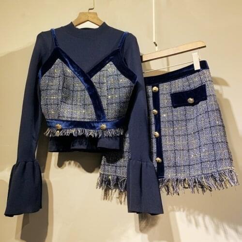 Autumn And Spring New Sets Womens Sweater + Suspenders + Woolen Skirt Three-Piece Suits
