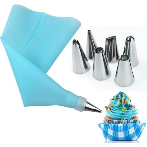 Practical cake decorating tools Durable 8 Piece Set Cake Tools 6 Stainless Steel Nozzles And Silicone EVA Pastry Bag Converter