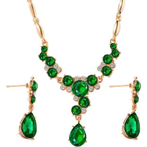 Trend Blue Green Black Shining Starry Crystal Necklace Dangle Earring Set Decoration Alloy Charm Jewelry Sets For Women