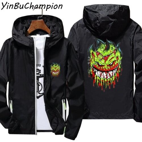 Mens Ripper Spitfire Zombie Wheels Thin Jacket Windbreaker Ultra Light Beach Cycling Camping Pilot Hooded Sports Coats 6XL 7XL