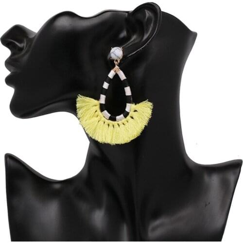 YJX Zebra-stripe Chunky Tassel Drop Earrings Statement Fringe Skirt Shape Ethnic Jewelry