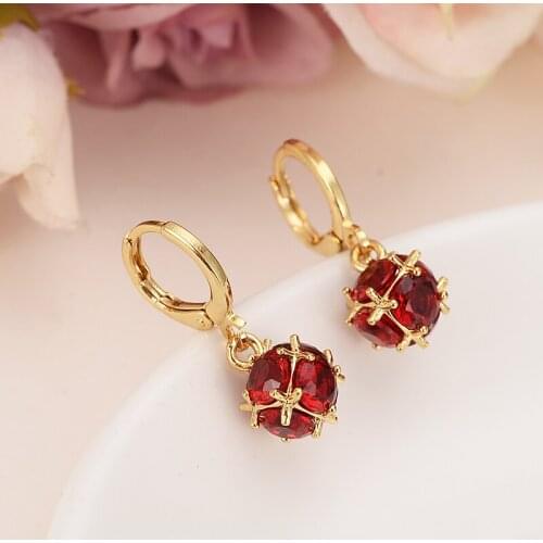 Cz redcrystal Beads Earrings for Women/Girls Gold Ball Earing Jewelry Gifts African,Indonesia,Nigeria,Congo,Arab Dubai Earring