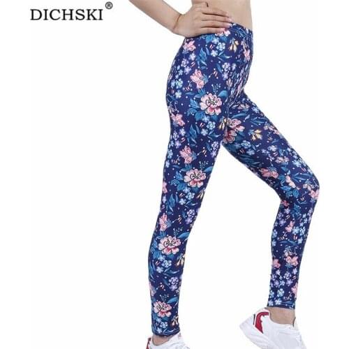 DICHSKI Women Yoga Pants Sports Leggings Sportswear Stretchy Fitness Gym High Waist Push Up Workout Running Navy Leaf Activewear