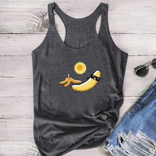 Women Mujer Sunbathing Banana Printed Funny Tanks Tops Summer Female Beach Holiday Tops for Women Camiseta Tirantes