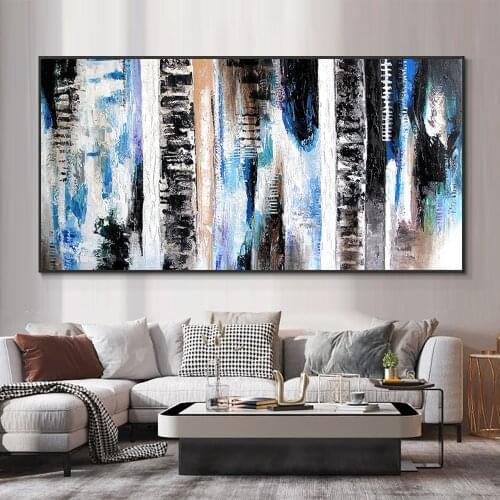 100% Hand Painted Abstract Black With White Oil Painting On Canvas Thick Textured Wall Art Painting For Living Room Decoration