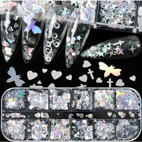 12 Grids Holographic Glitter Nail Art Laser Mixed shapes Sequins Nail Art Paillette Decals Manicure Decorations For Nails