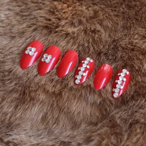24pcs Fashion full diamond crystal diamond stiletto high candy color handmade fake nails Wild red W63