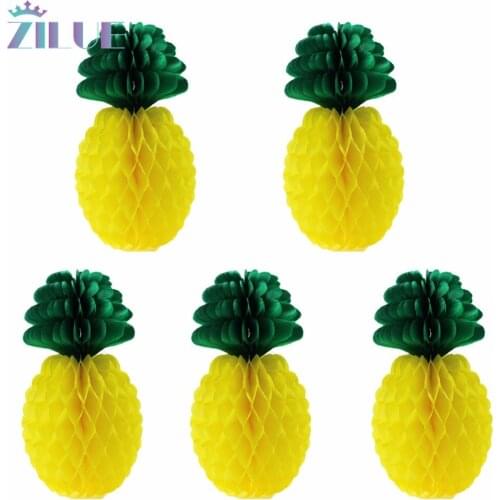 Zilue 5pcs/Lot Summer Party Pineapple Shape Honeycomb Decoration Pineapple Garland Honeycomb Paper Fruit BEACH LUAU PARTY